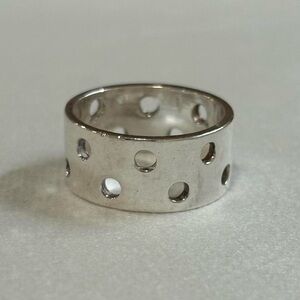 Vintage AKB 925 Sterling Silver Circle Cutout Statement Band Wide Ring Size 7